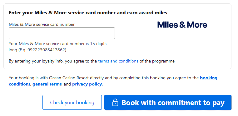 booking MM card number