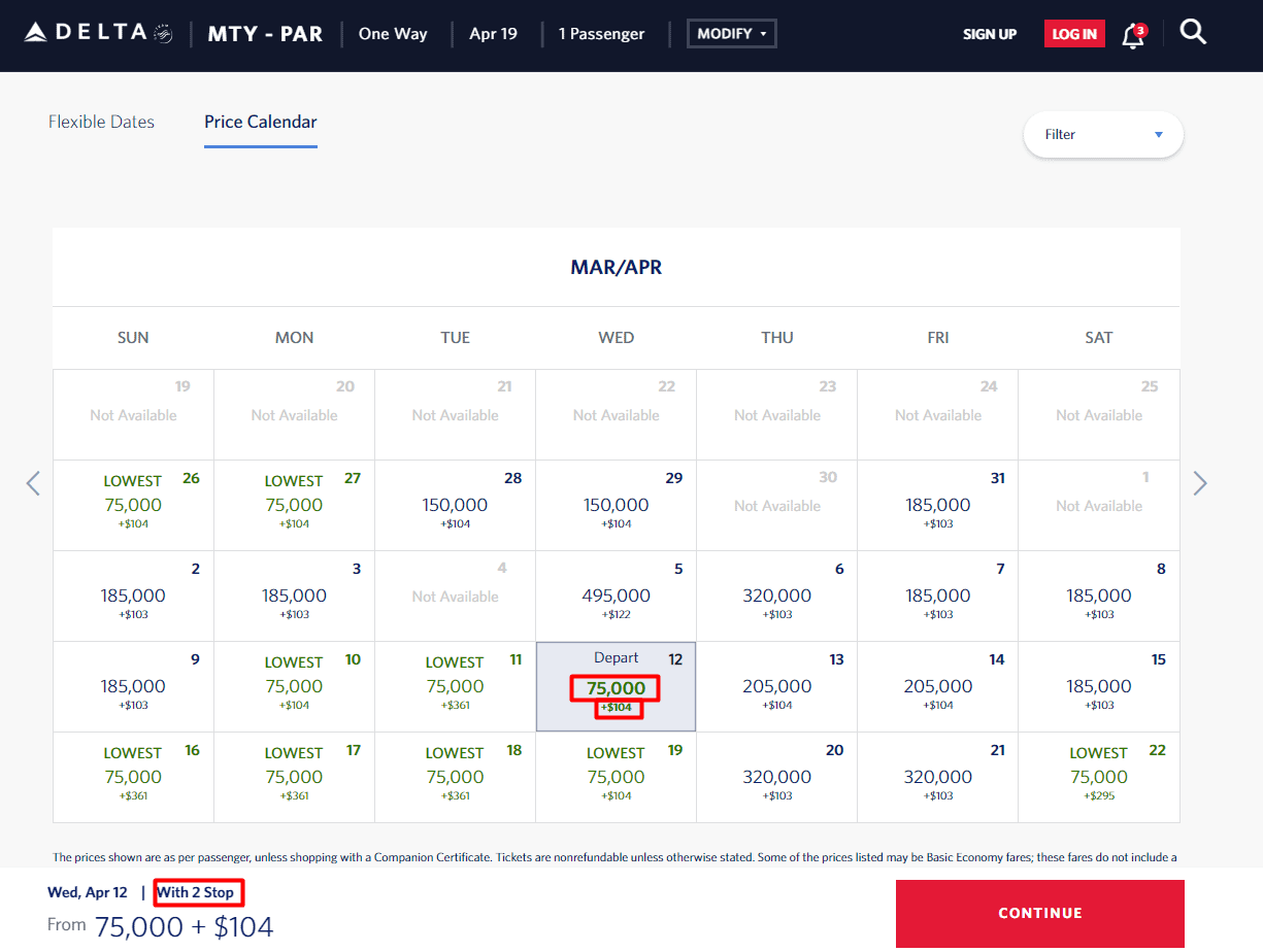dl price calendar selection