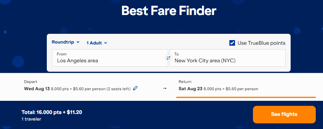 jetblue points nyc lax