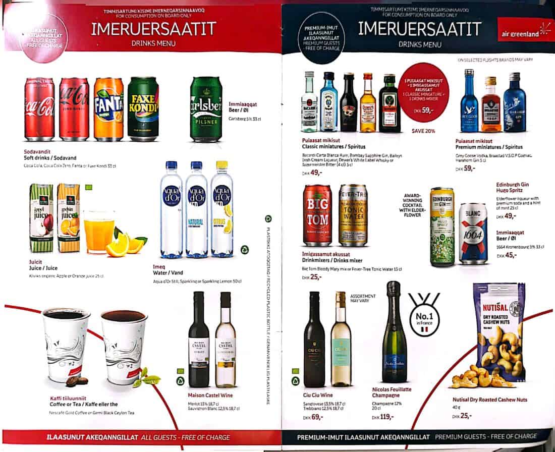 Air Greenland beverage menu