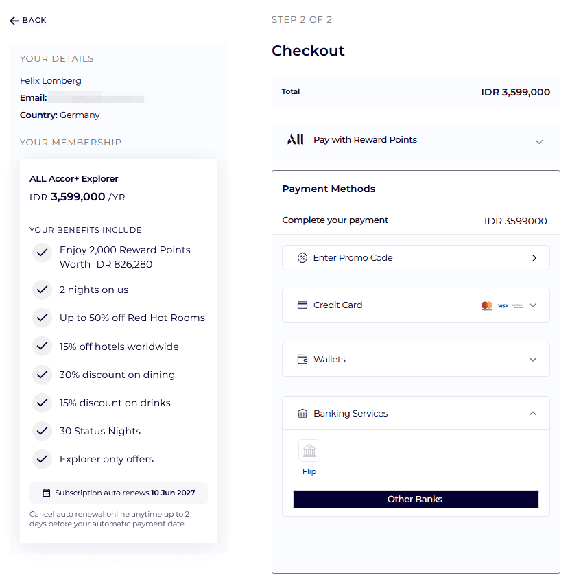 Billing details ALL Accor+ Explorer ALL Accor