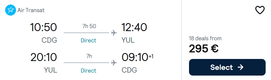 Air Transat Paris to Montreal flight deal