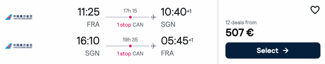 China Southern Frankfurt to Ho Chi Minh City