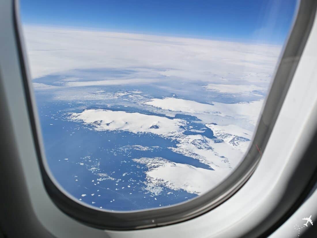 Glacier view from airplane window