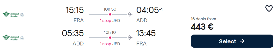 Saudia flights from Frankfurt to Addis Ababa