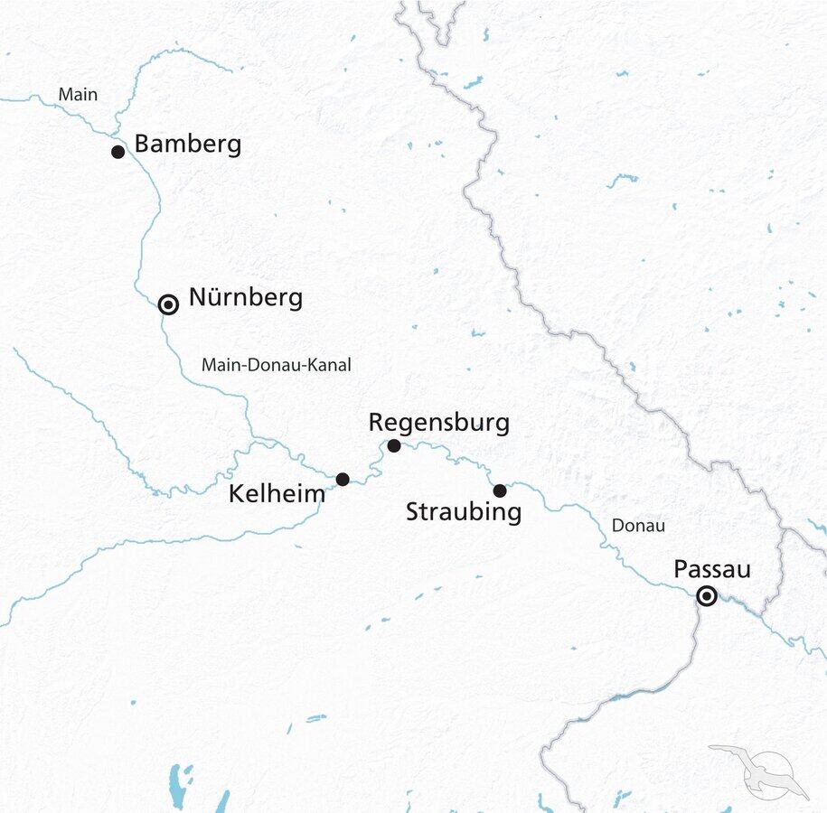 Planned route from Nuremberg to Passau