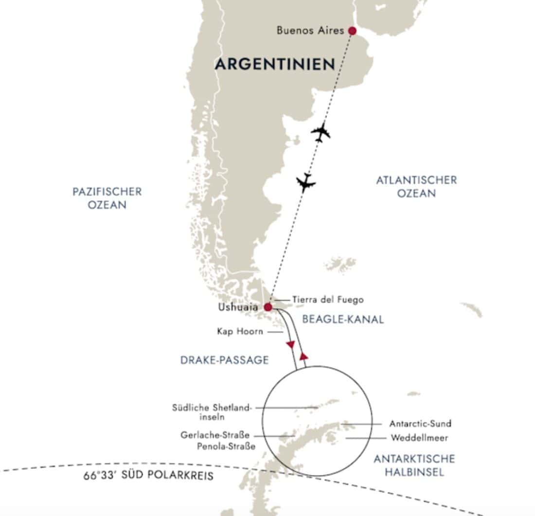 Routing map Antarctica MS Roald Amundsen