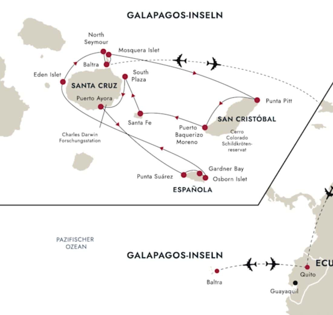 Routing map Galápagos Islands