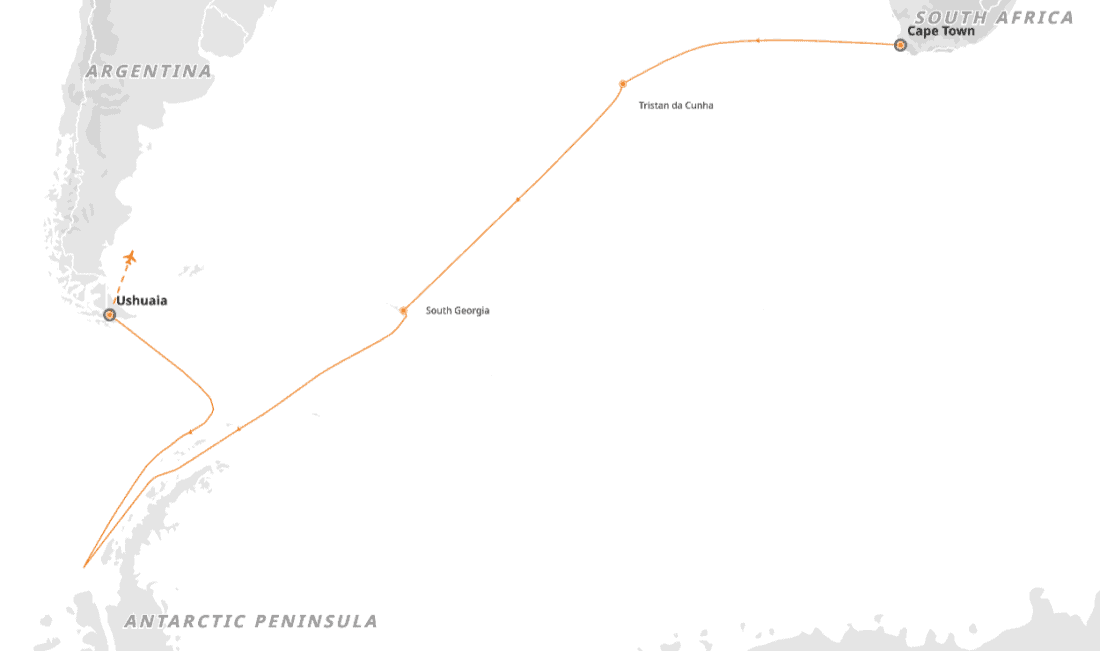 Planned route from Cape Town to Ushuaia