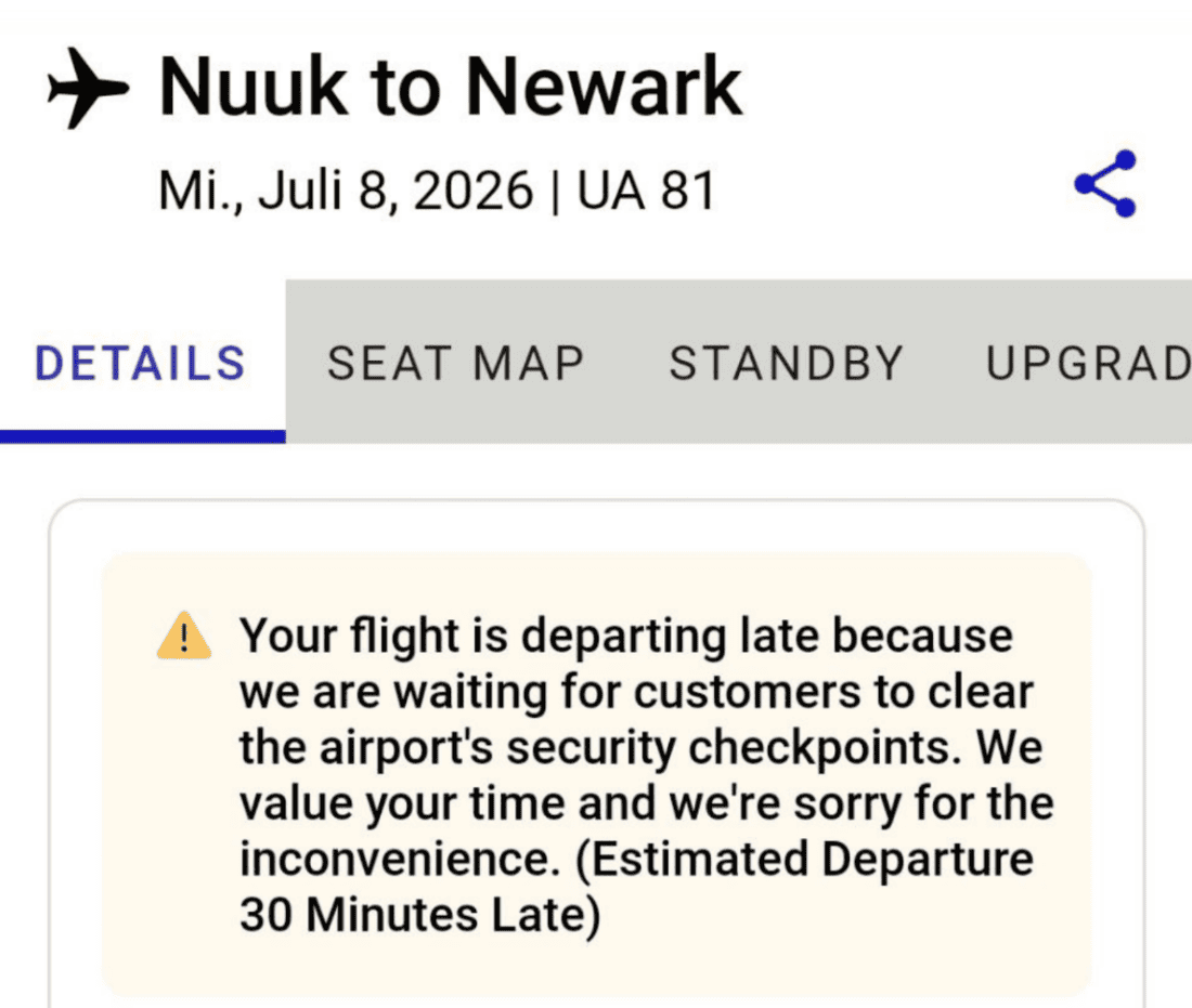 Flight delay notification screenshot