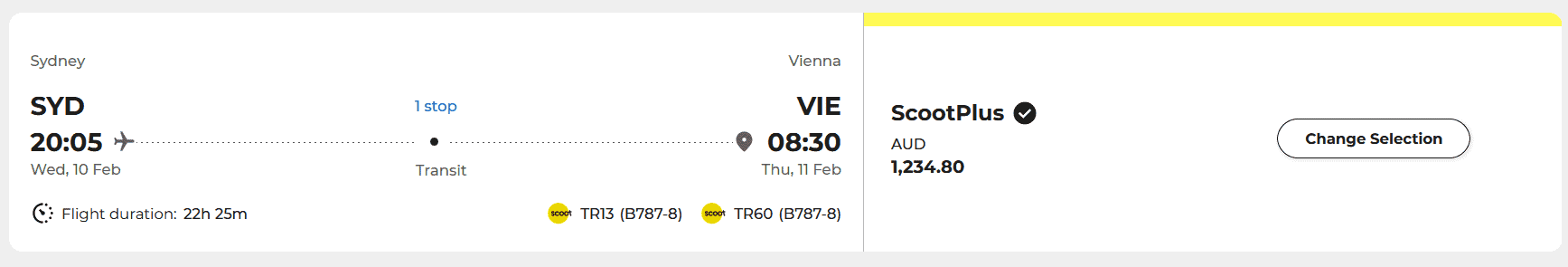 Scoot Premium Economy Sydney to Vienna offer