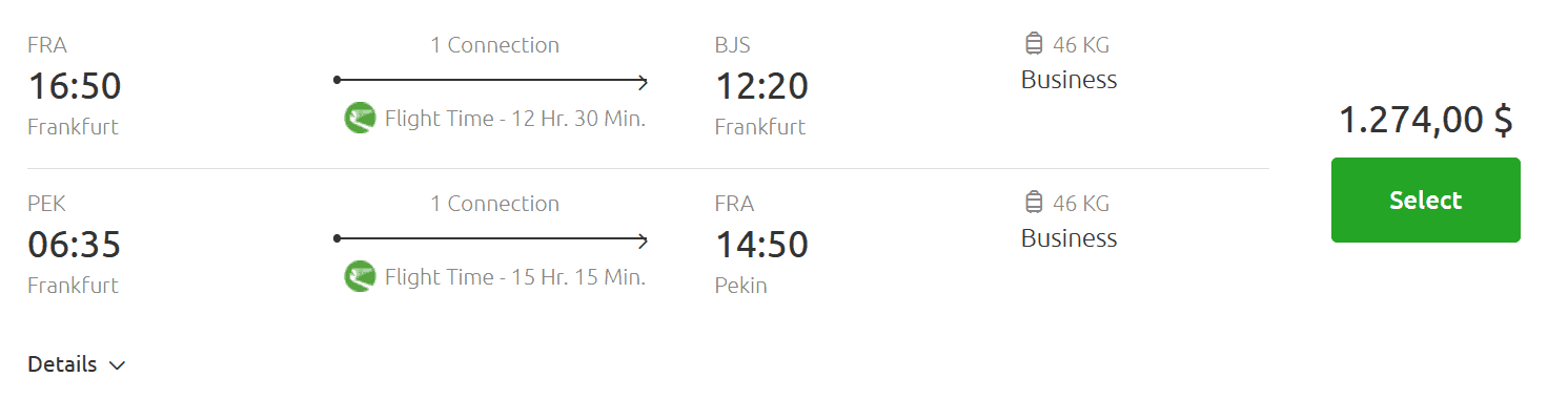 Turkmenistan Airlines Business Class Frankfurt to Beijing