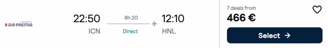 Air Premia Premium Economy from Seoul to Honolulu