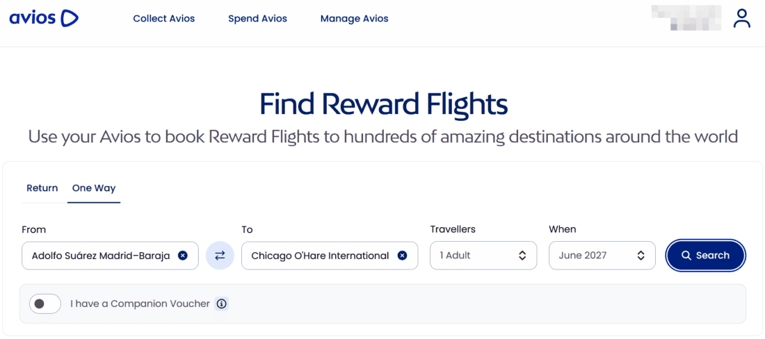 Avios.com award calendar interface